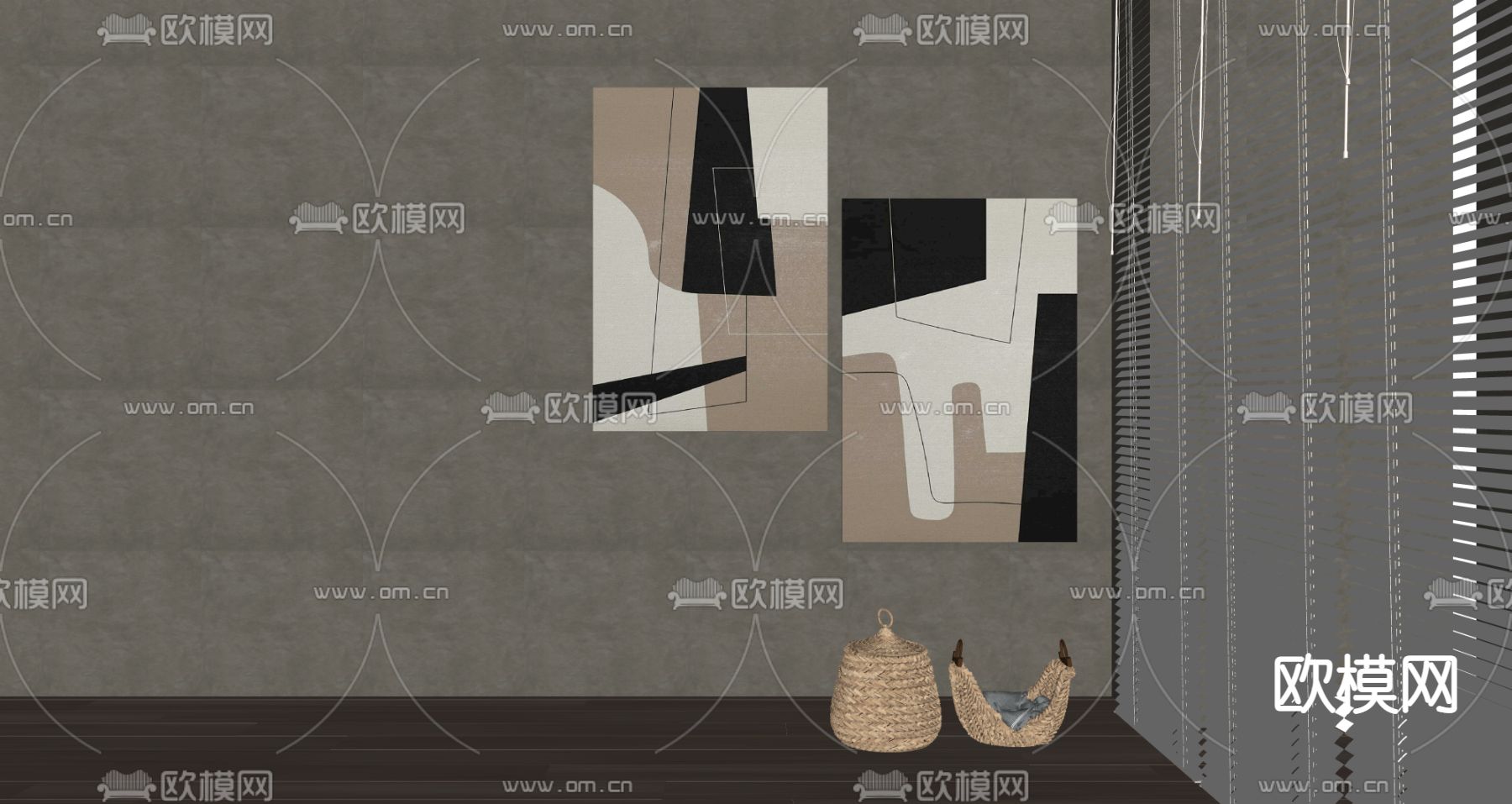 侘寂风装饰画su模型下载（渲染图2）