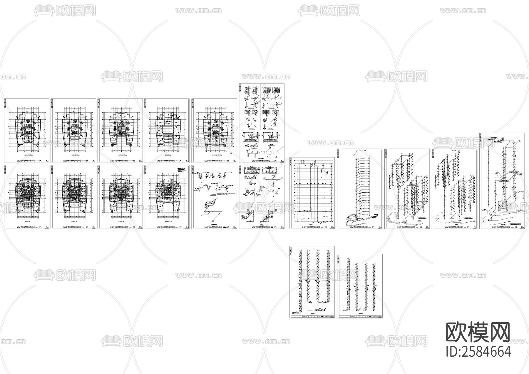 22层办公楼给排水消防CAD施工图下载（渲染图1）