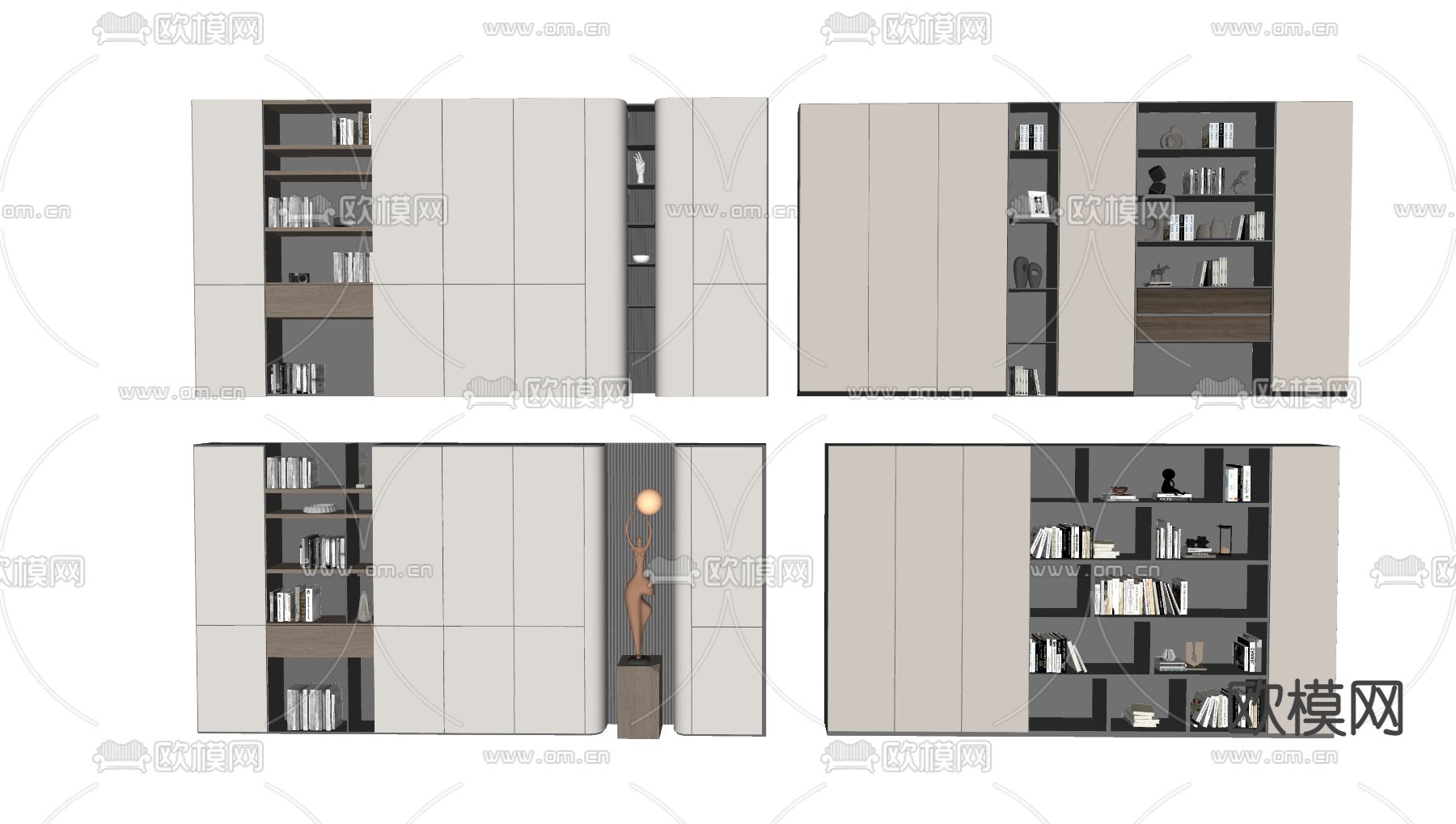 现代书柜su模型下载（渲染图2）