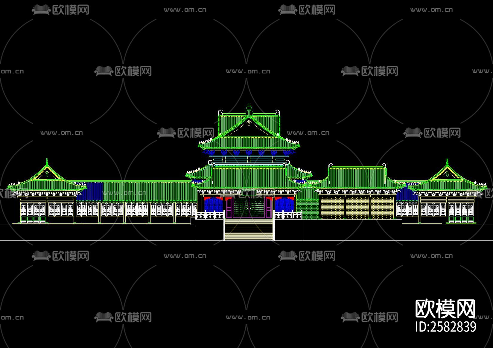 中式古建罗汉堂建筑CAD施工图下载（渲染图1）