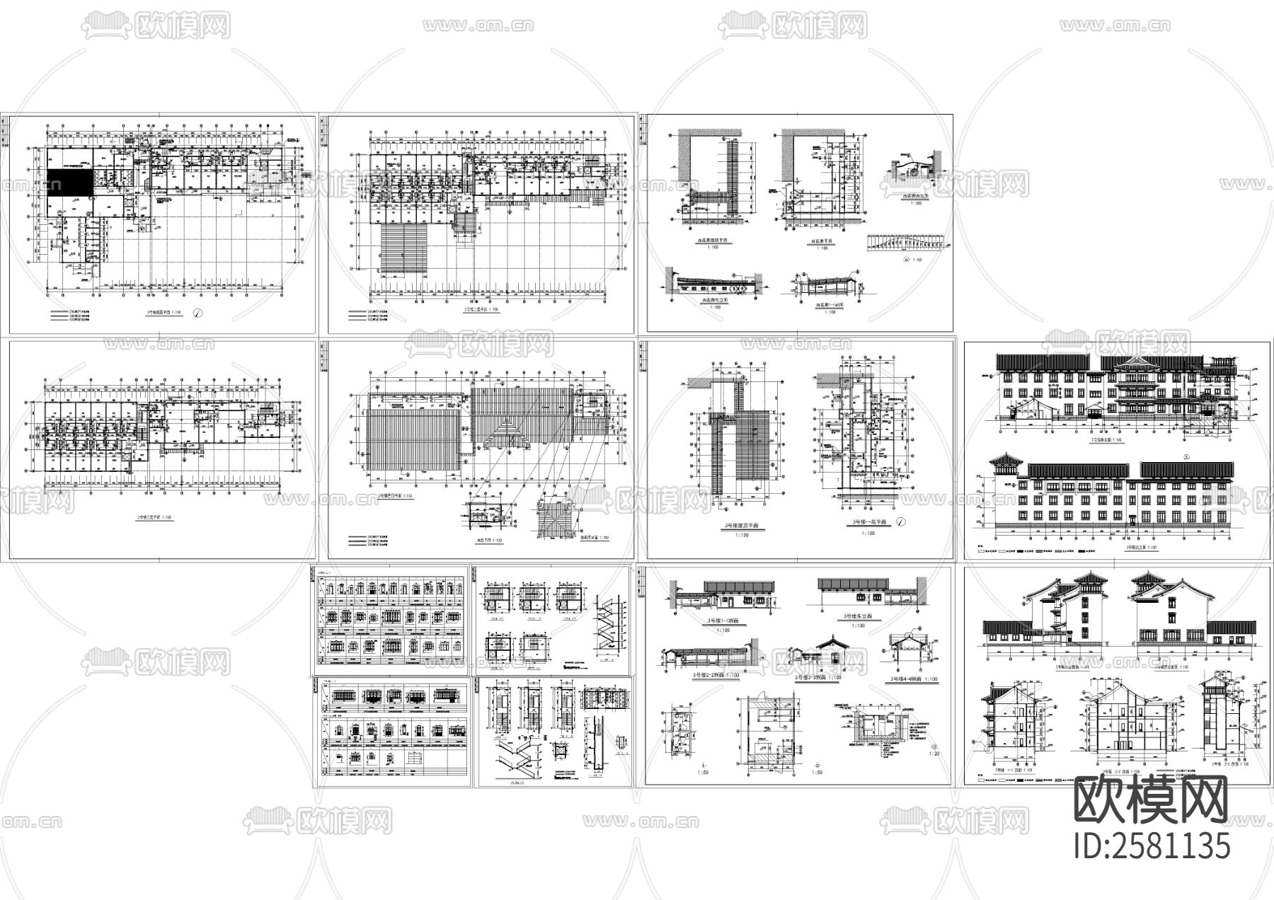 仿古宾馆全套建筑CAD施工图下载（渲染图1）