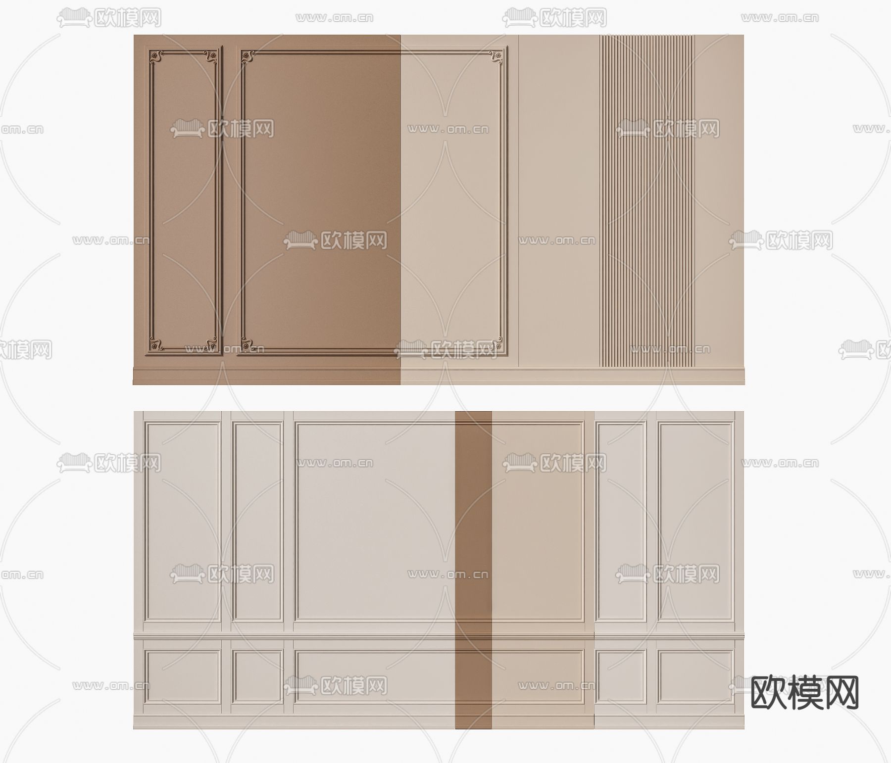 简欧护墙板 背景墙su模型下载（渲染图1）
