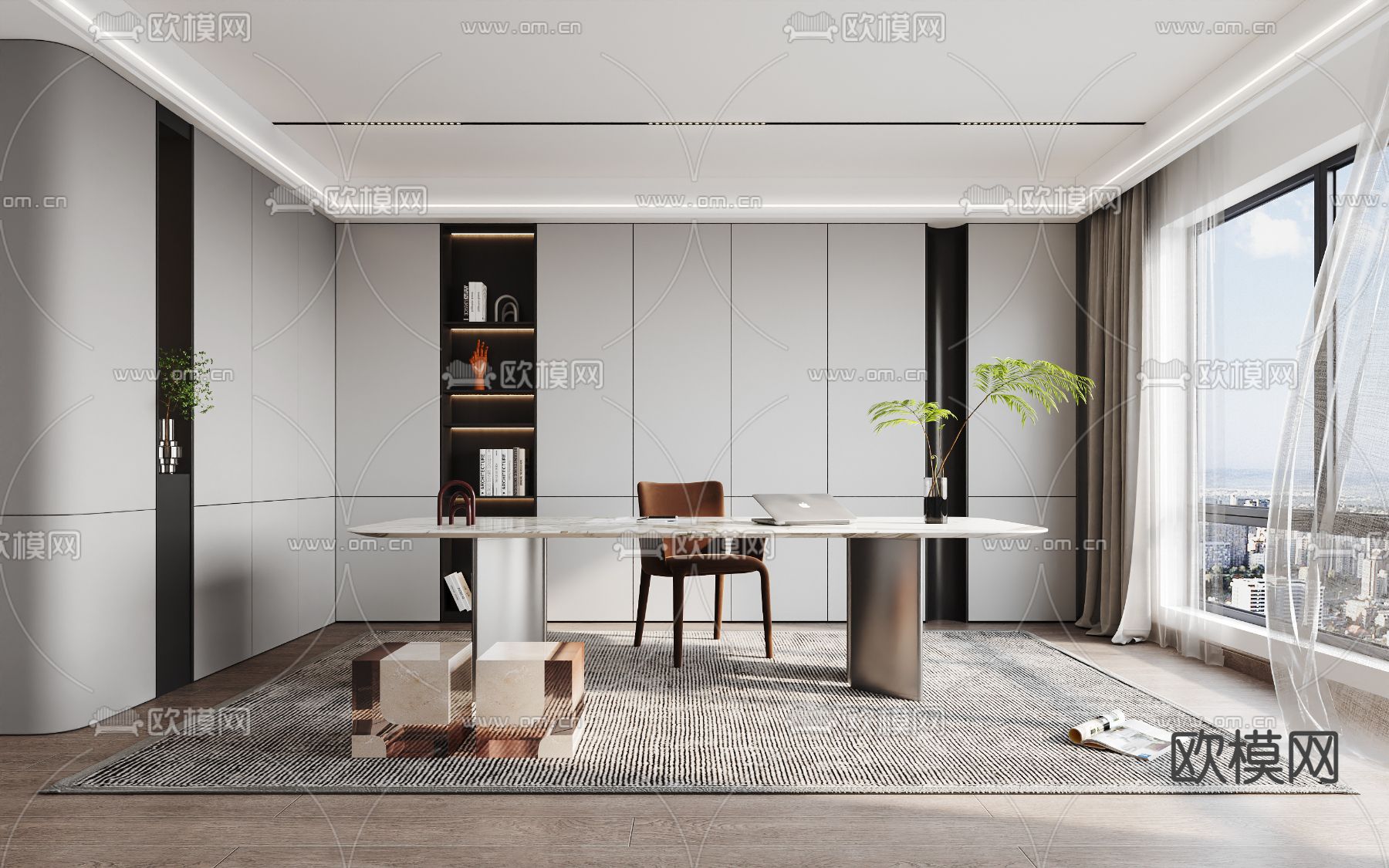 现代书房3d模型下载