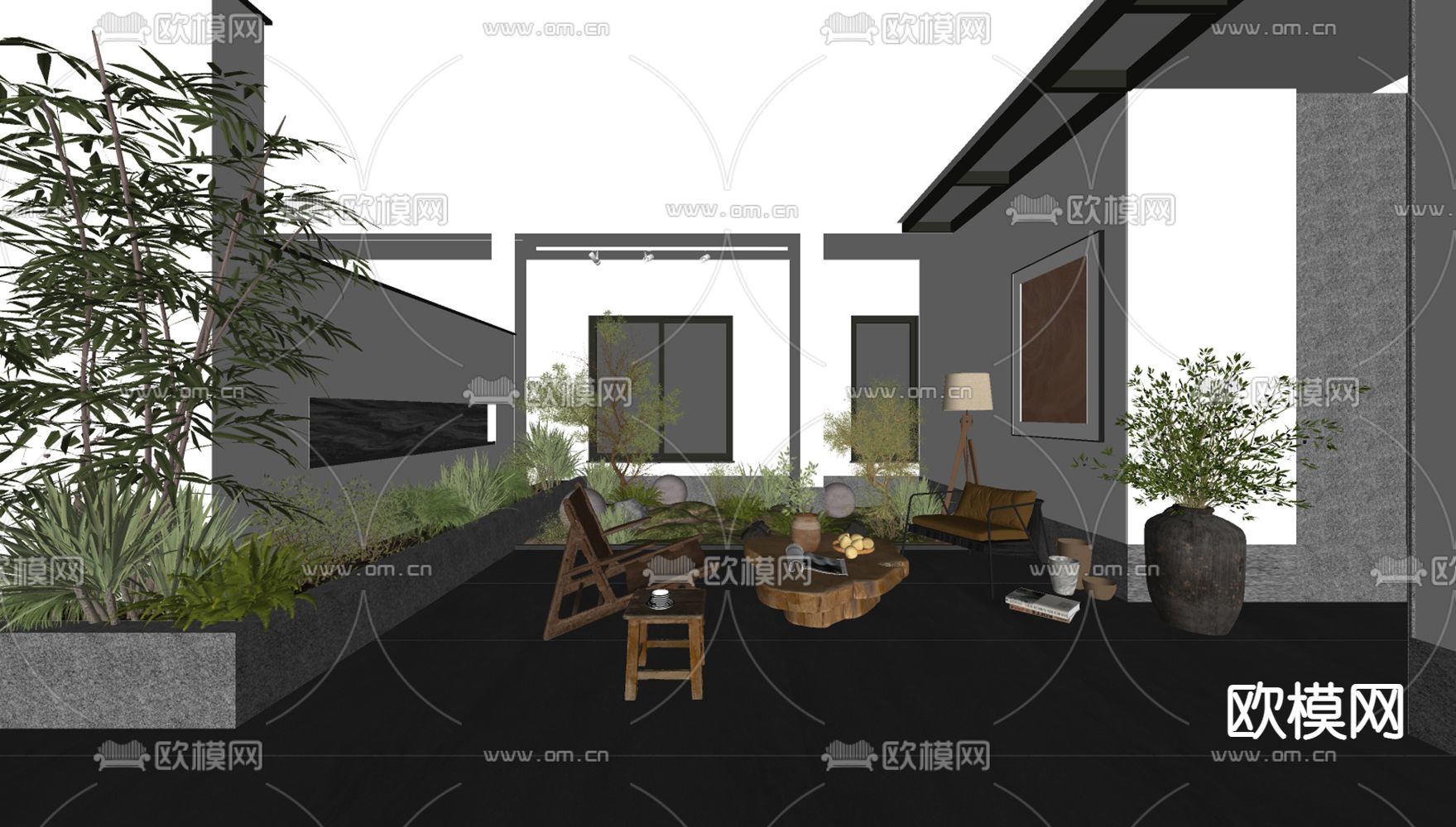 侘寂庭院花园su模型下载（渲染图2）