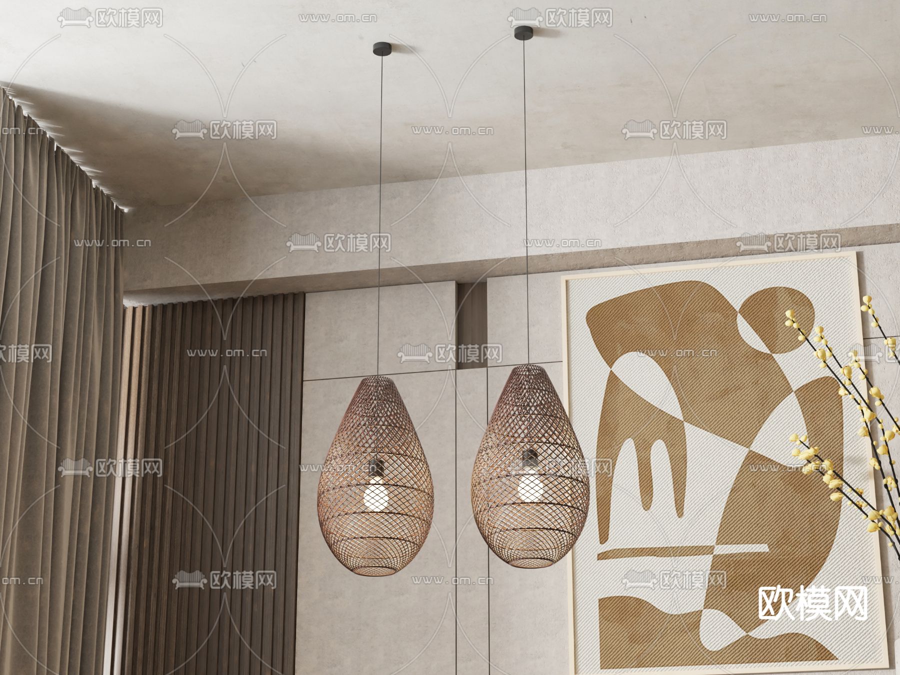 东南亚吊灯 竹编灯3d模型下载