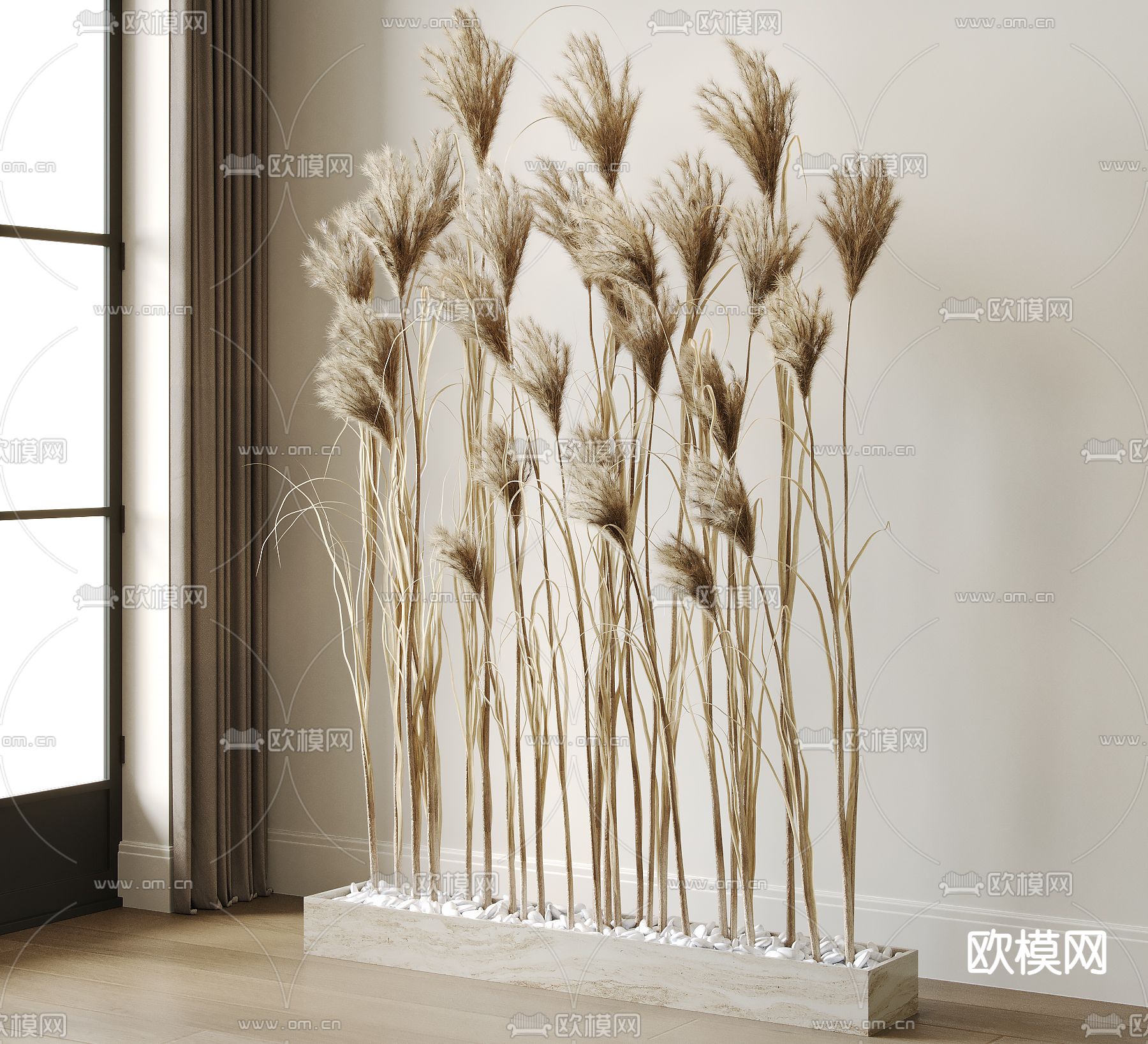 侘寂风麦穗盆栽su模型