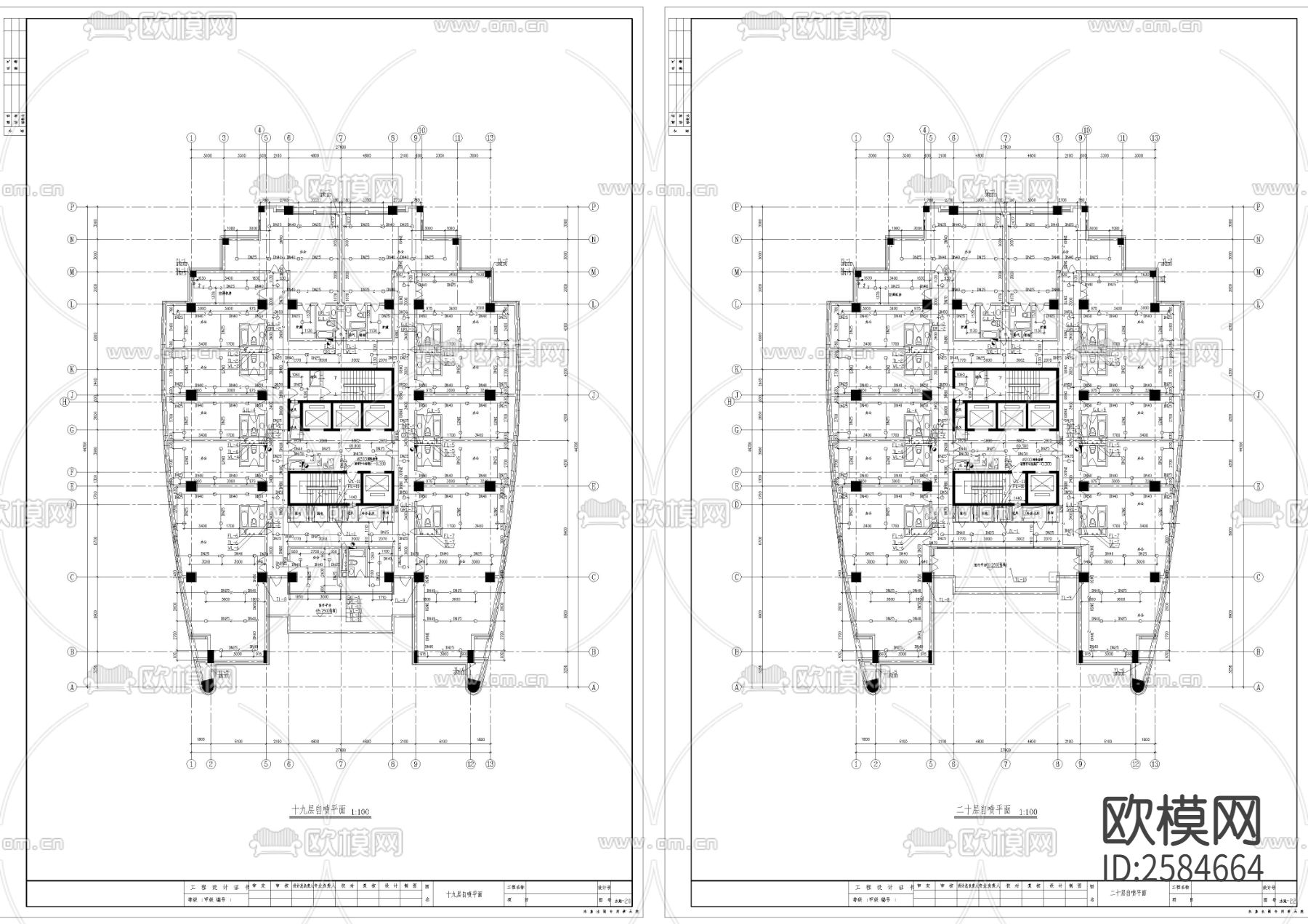 22层办公楼给排水消防CAD施工图下载（渲染图2）