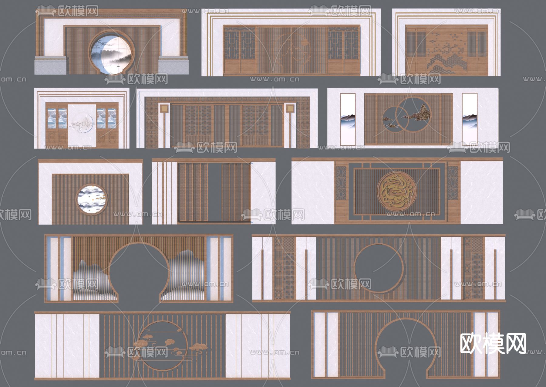 新中式景墙 围墙 月洞门 庭院门3d模型下载