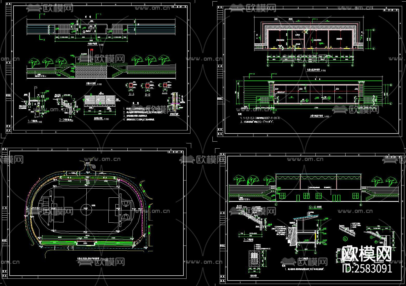 运动场地CAD施工图下载（渲染图6）