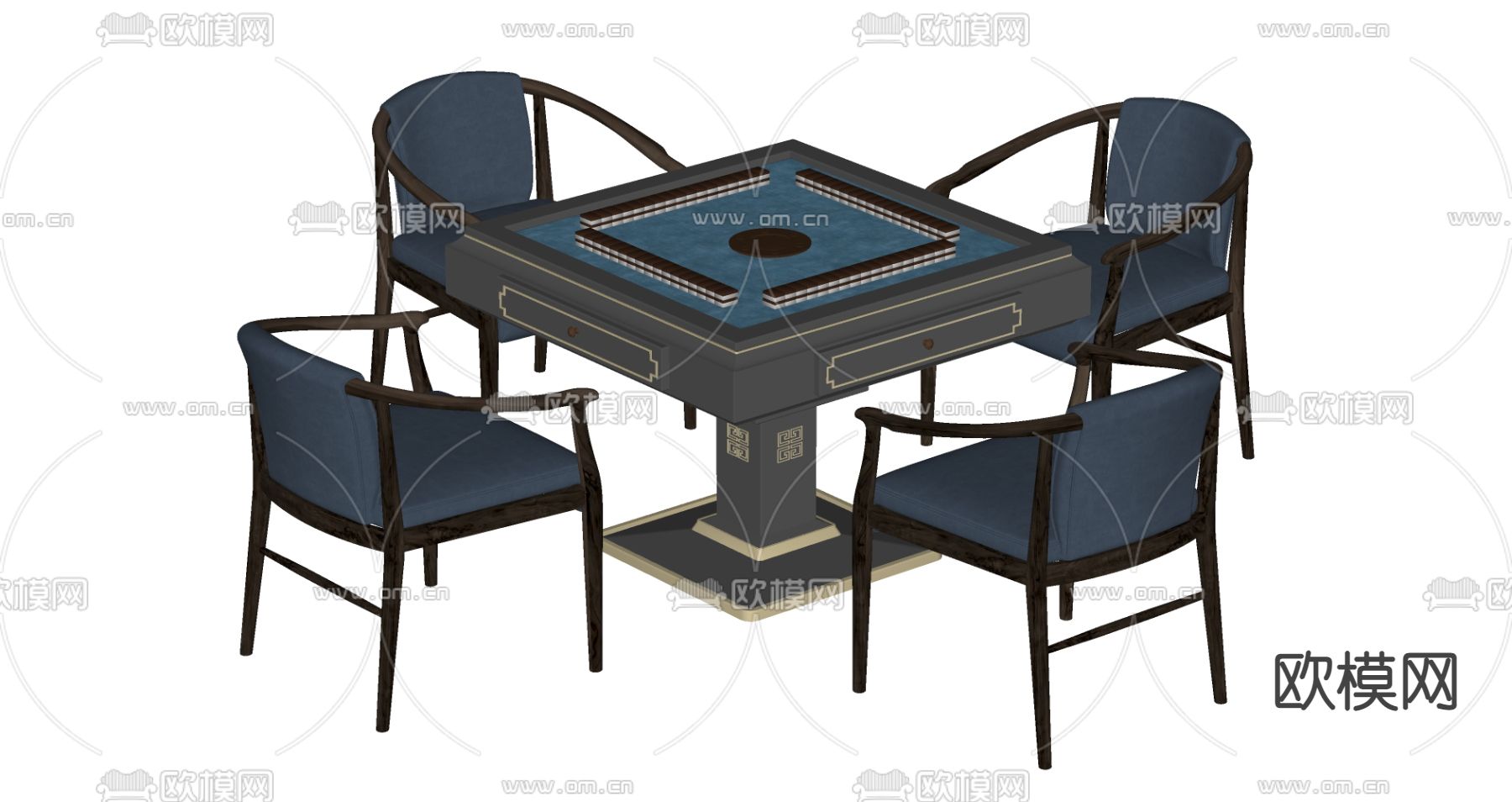 新中式娱乐桌 棋牌桌su模型下载（渲染图2）