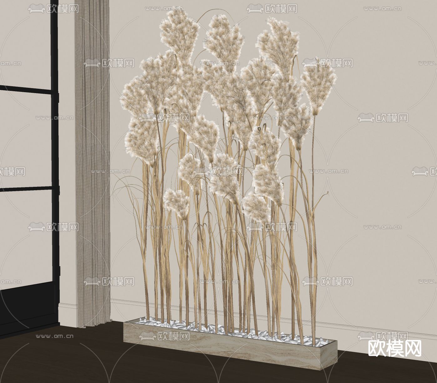 侘寂风麦穗盆栽su模型