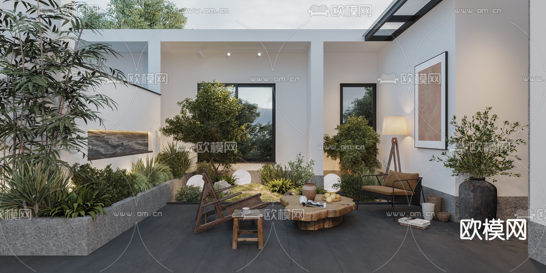 侘寂庭院花园su模型下载（渲染图1）