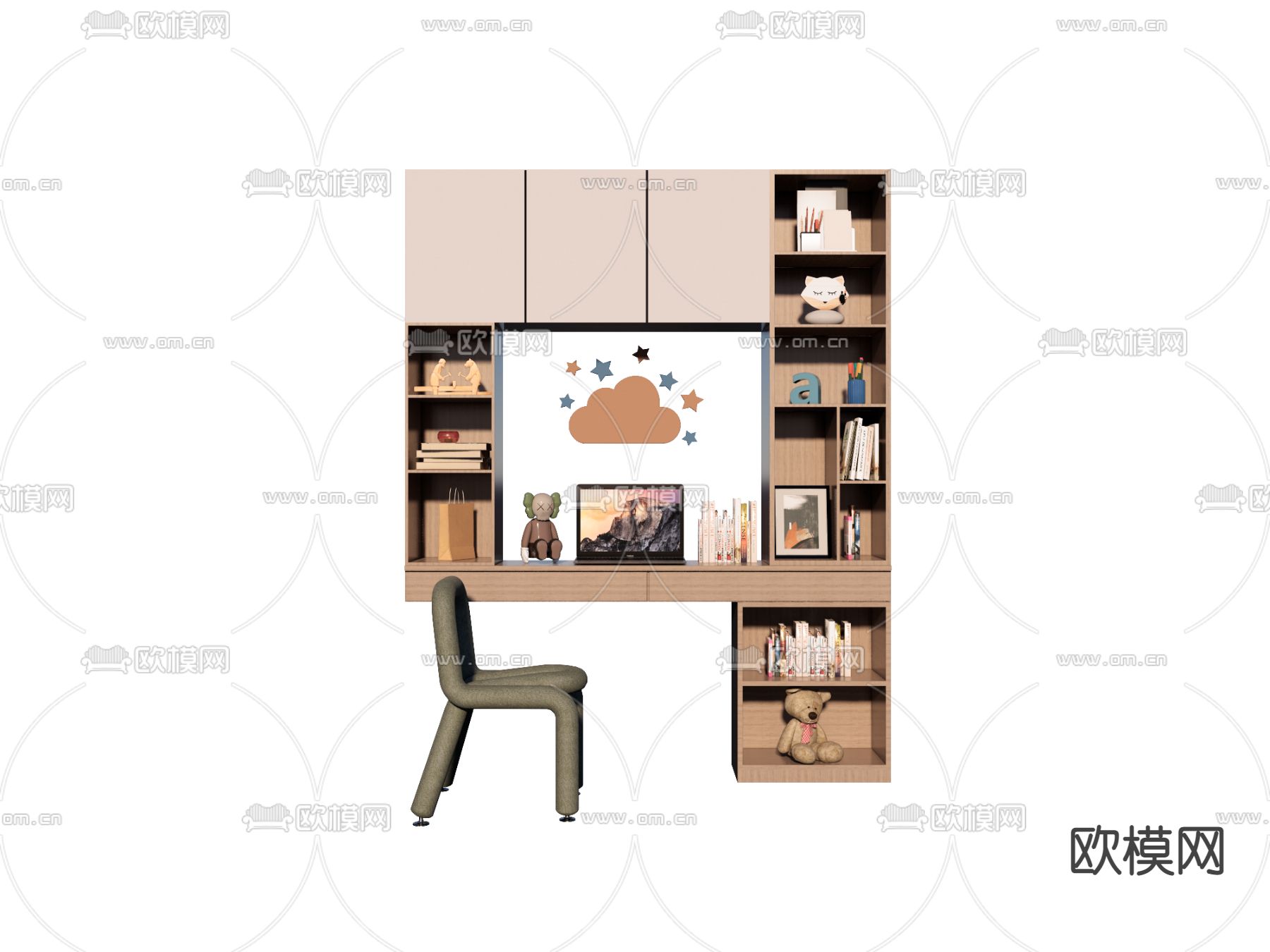 北欧书桌 书柜su模型下载（渲染图1）