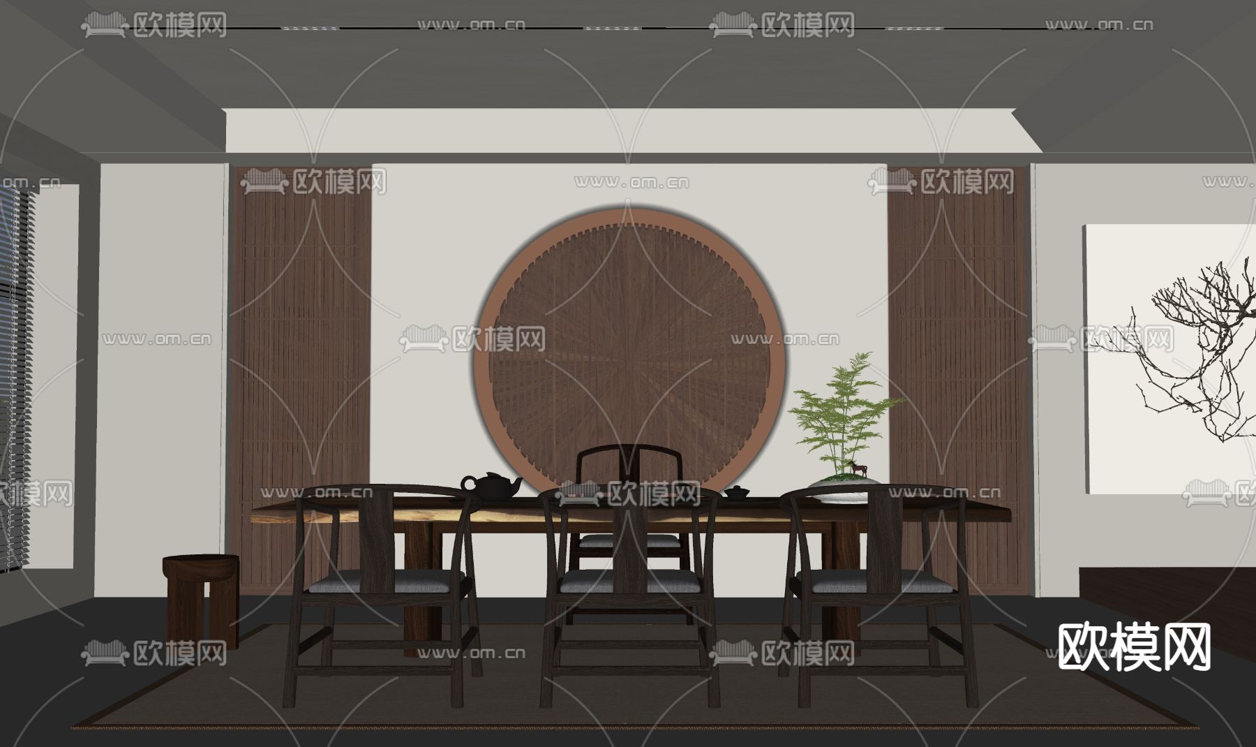 新中式茶室su模型