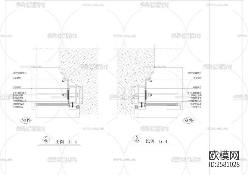 现代建筑点式 玻璃幕墙CAD施工图下载(渲染图6)