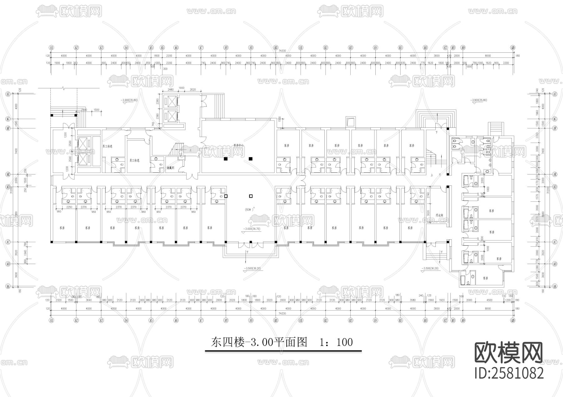 某賓館和會議中心全套建筑CAD施工圖下載（渲染圖7）