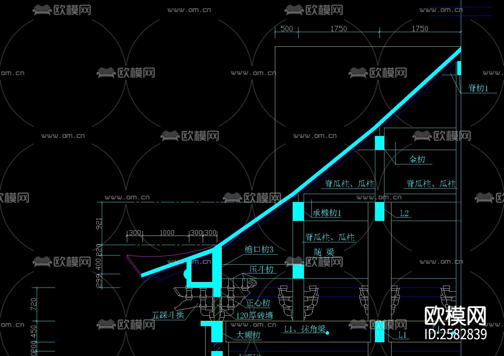 中式古建罗汉堂建筑CAD施工图下载（渲染图6）
