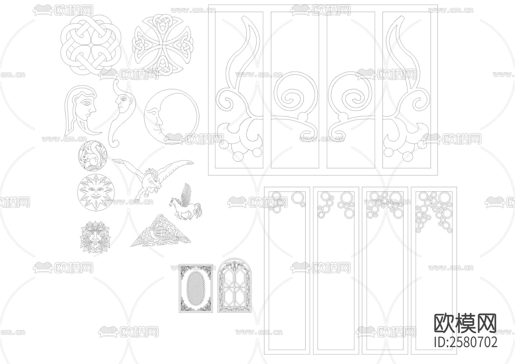 花纹镂空 雕花花纹 木雕花CAD图库下载（渲染图2）