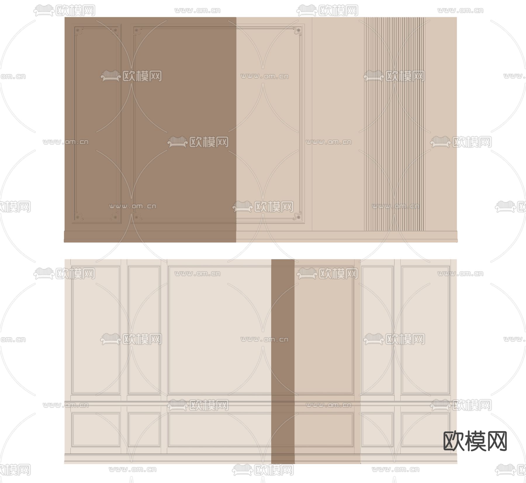 简欧护墙板 背景墙su模型下载（渲染图2）