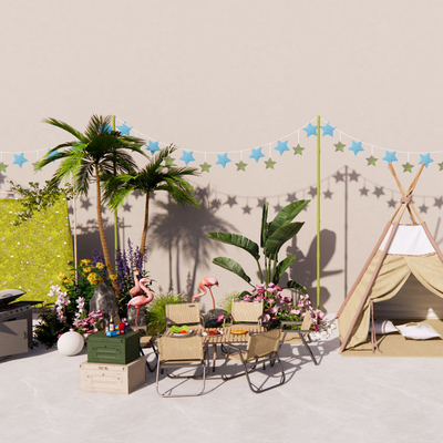  露营帐篷 露营桌椅 烧烤架su模型 