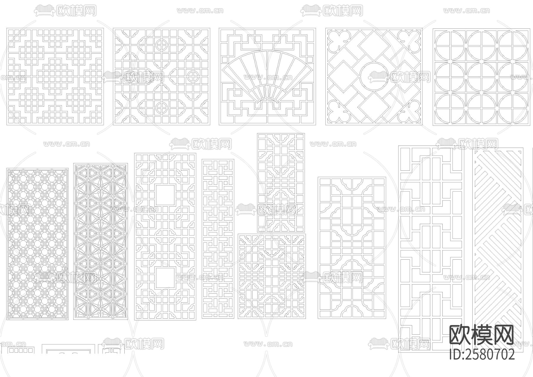 花纹镂空 雕花花纹 木雕花CAD图库下载（渲染图3）