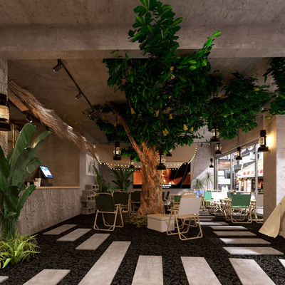  自然风咖啡厅su模型 