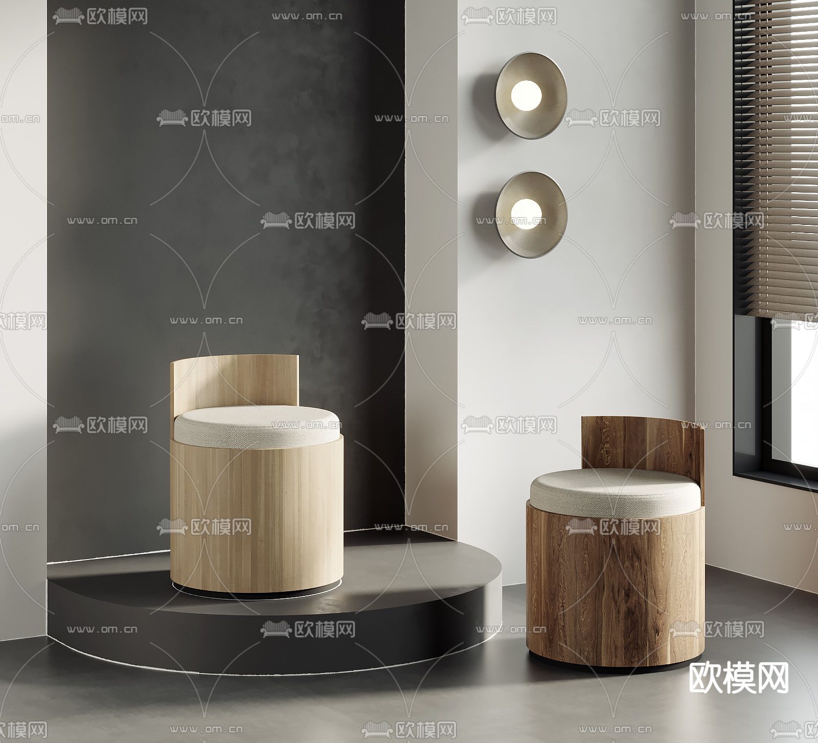 自然风梳妆凳 圆凳 凳子3d模型下载