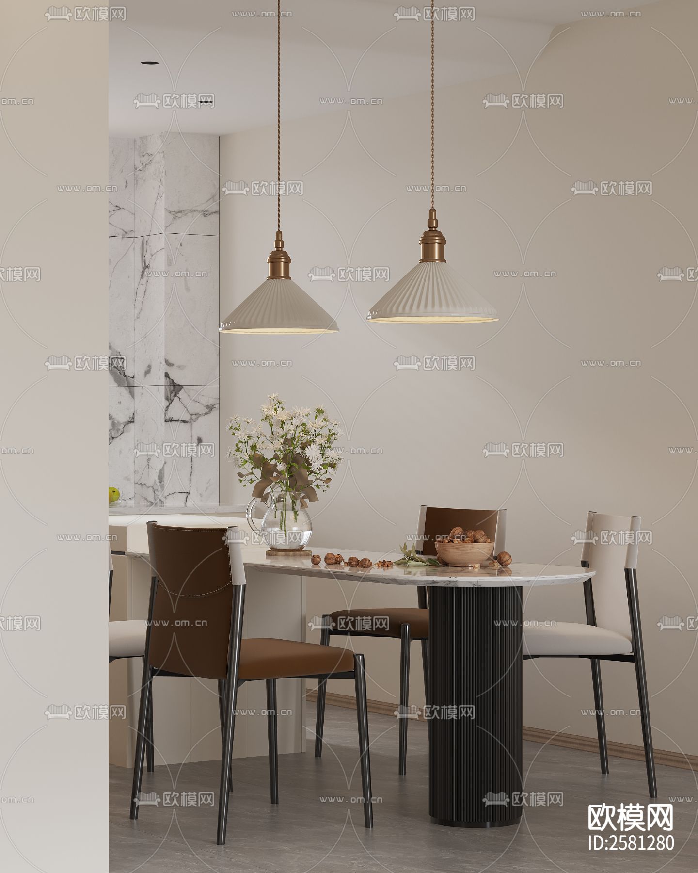 奶油风家装CAD施工图 效果图下载（渲染图2）