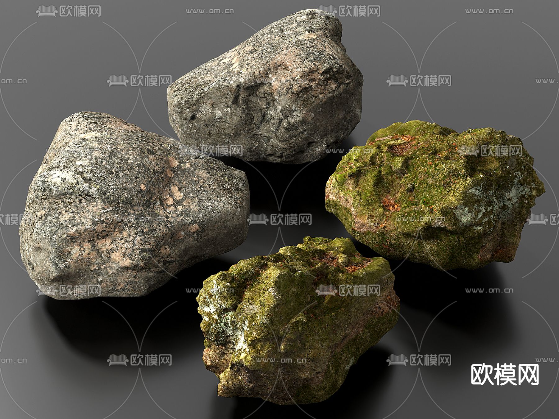 石头 石块 苔藓岩石 鹅卵石3d模型下载