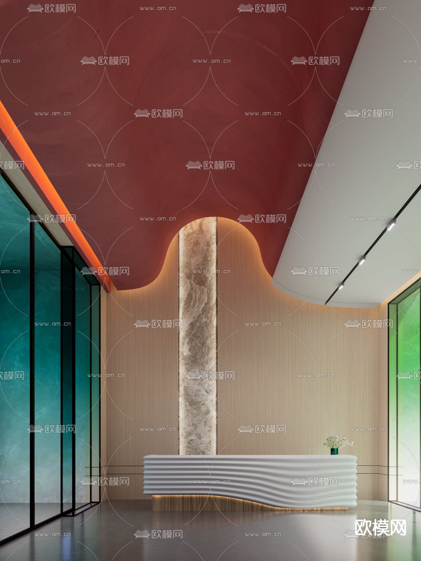 公司前台 大堂su模型下载（渲染图1）