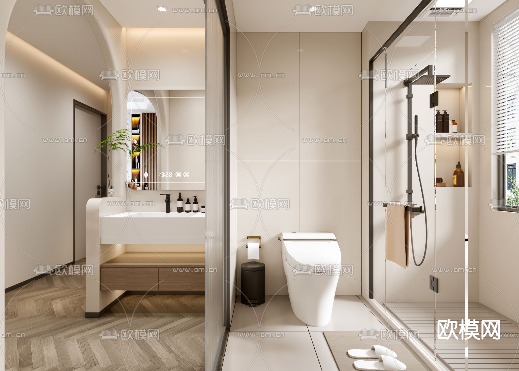 奶油风卫生间 浴室3d模型下载