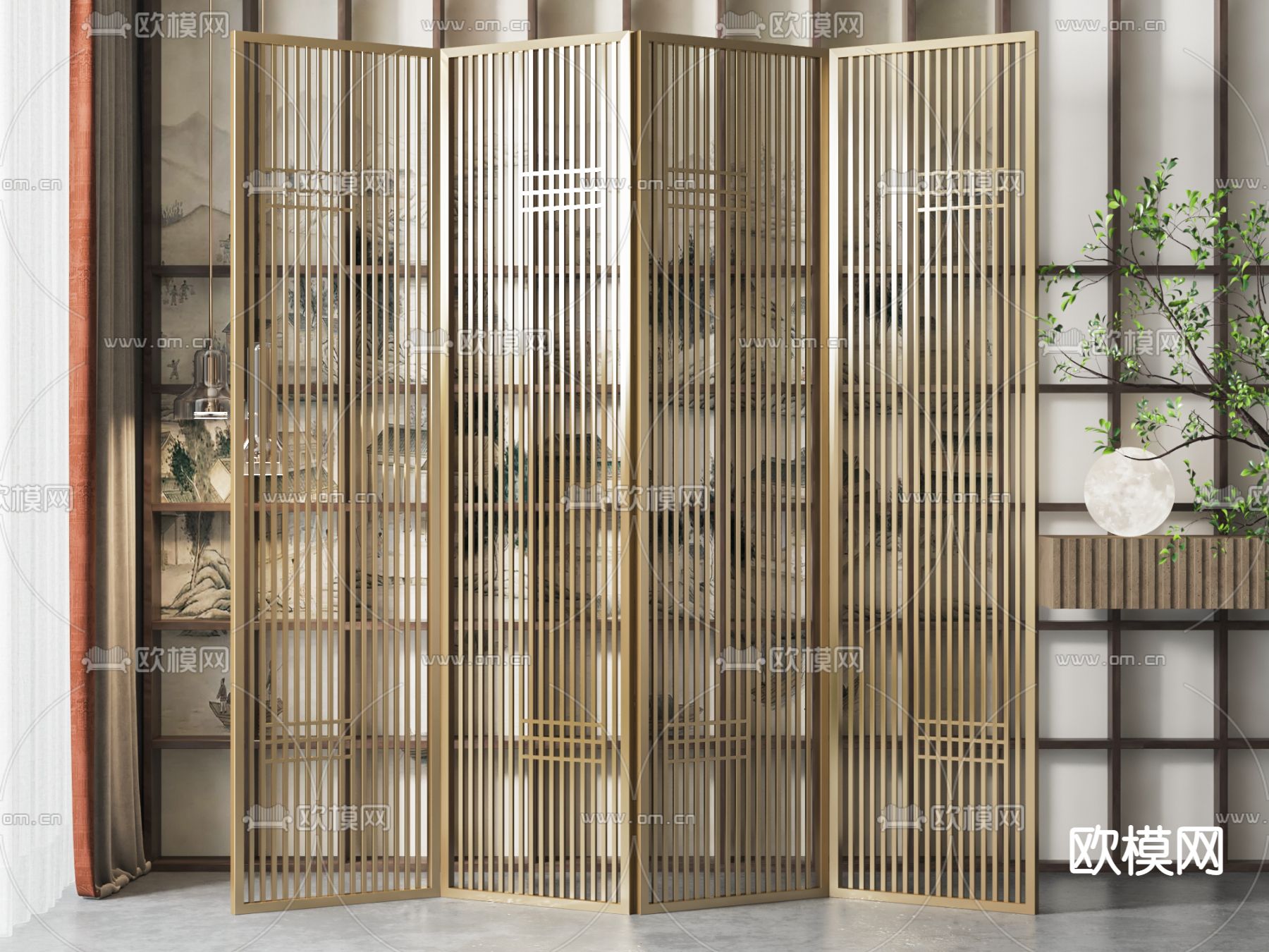 新中式屏风 隔断3d模型下载