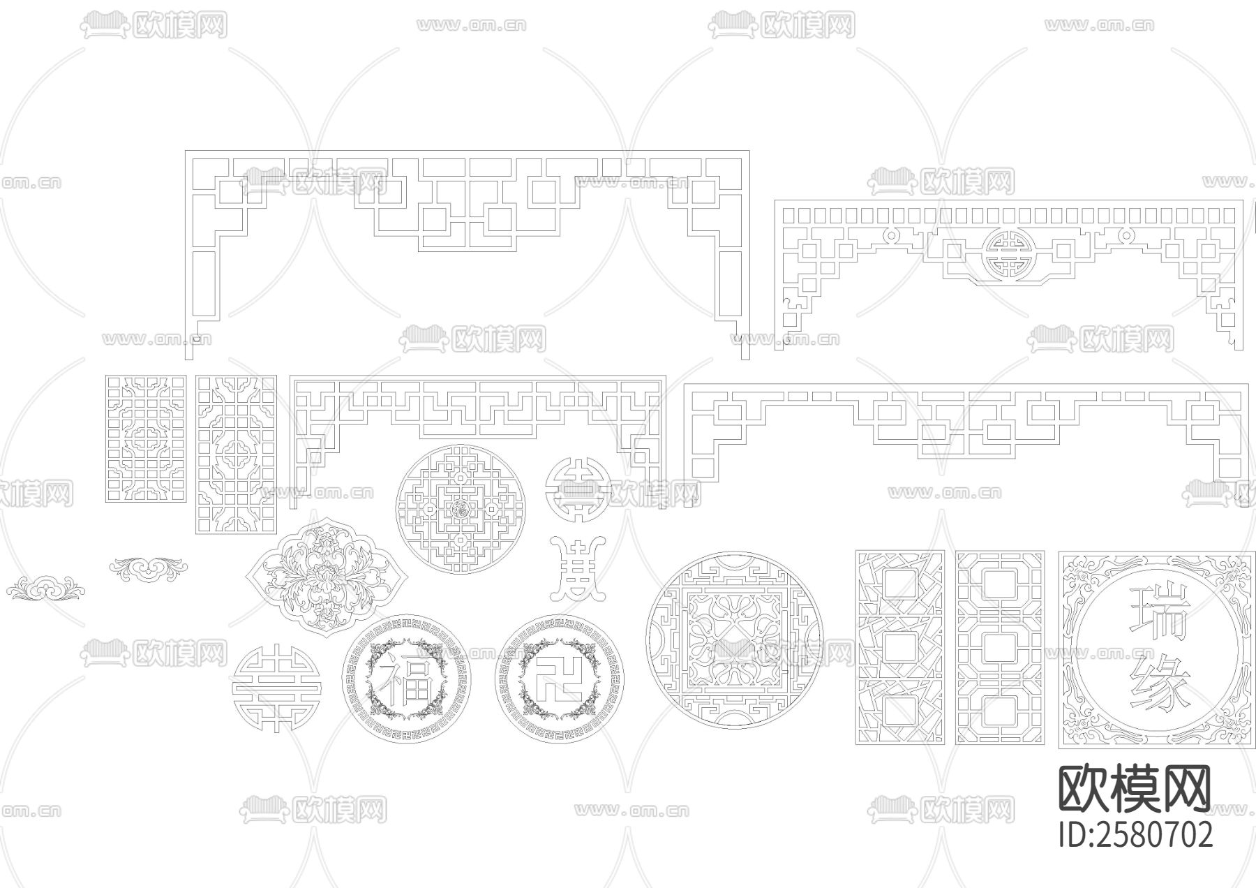 花纹镂空 雕花花纹 木雕花CAD图库下载（渲染图1）