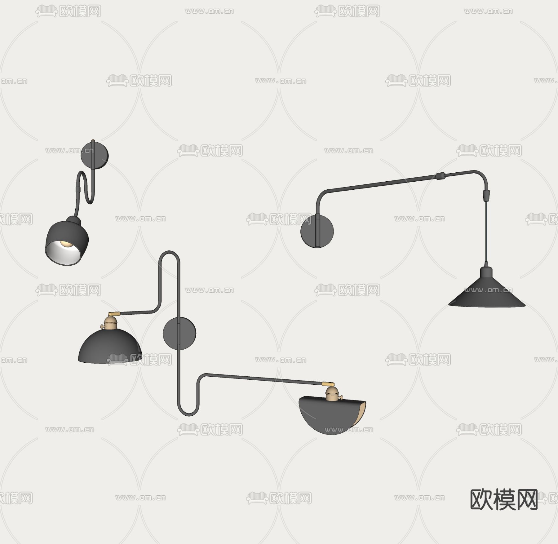 现代摇臂壁灯su模型下载（渲染图2）