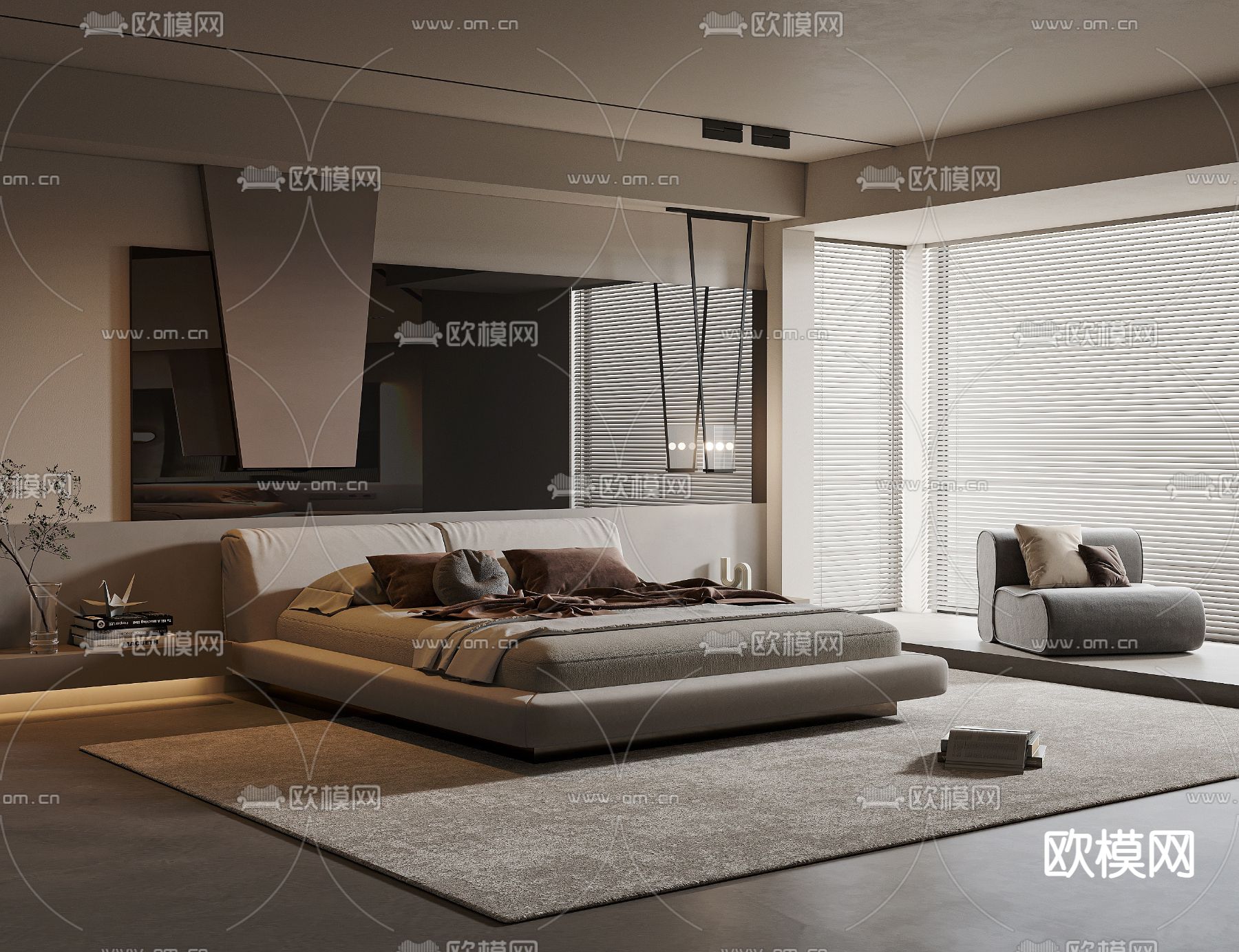 现代双人床3d模型下载