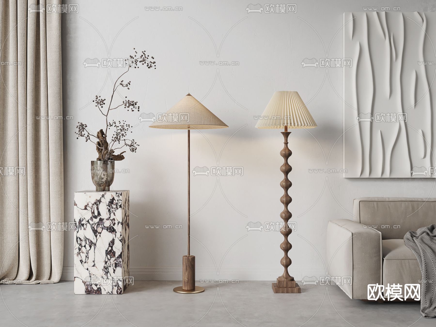 侘寂风落地灯su模型下载（渲染图1）