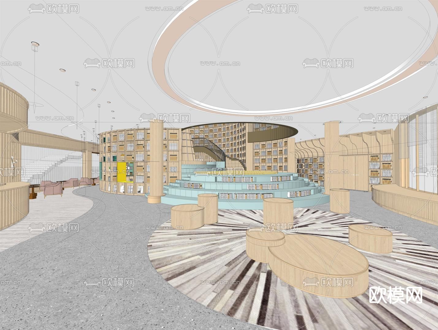 现代图书馆su模型下载（渲染图2）