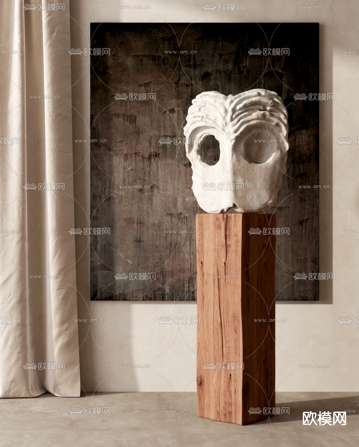 侘寂雕塑摆件su模型下载（渲染图1）