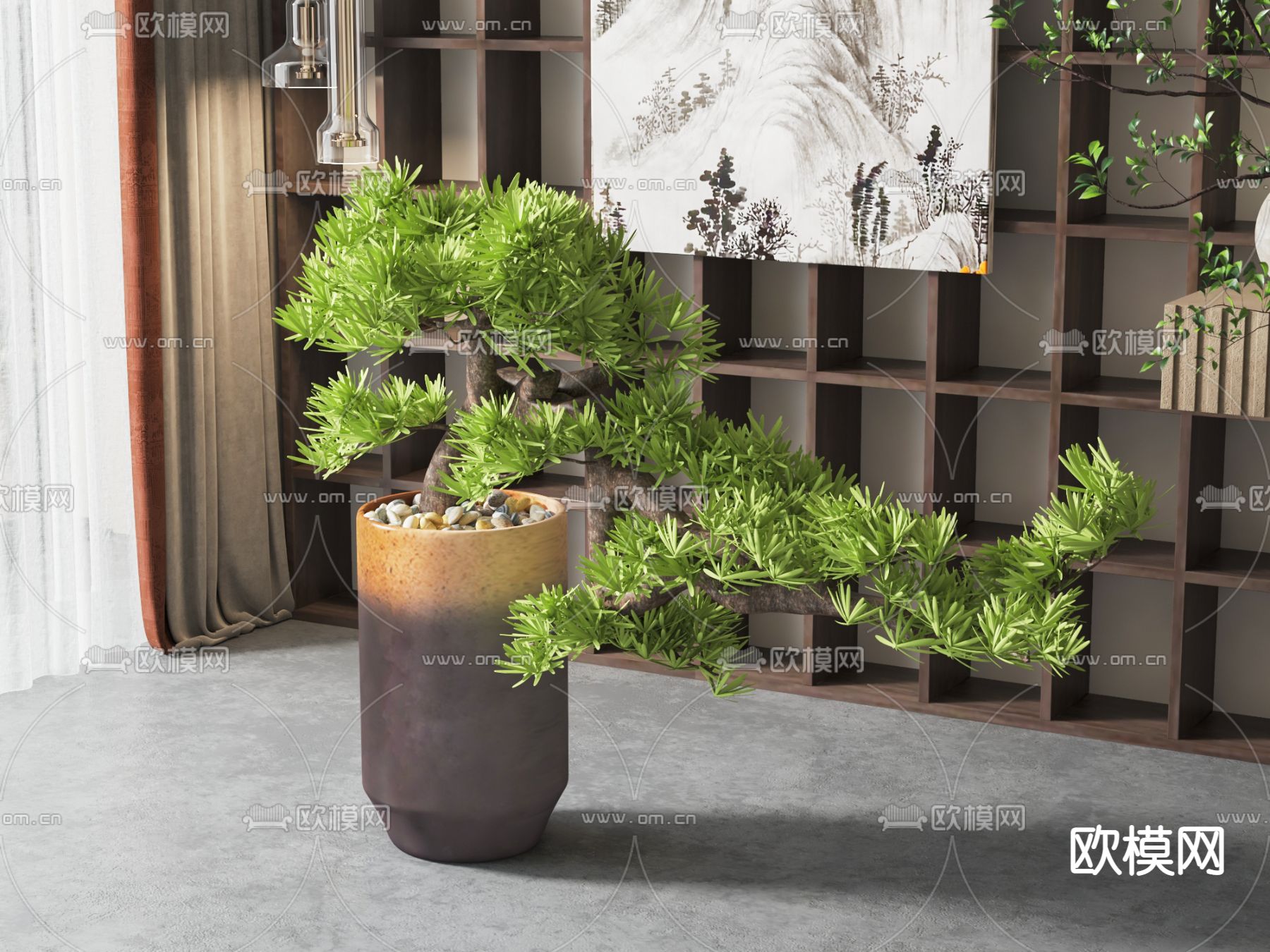 新中式盆栽 盆景 罗汉松3d模型下载_ID14033386_3dmax免费模型-欧模网