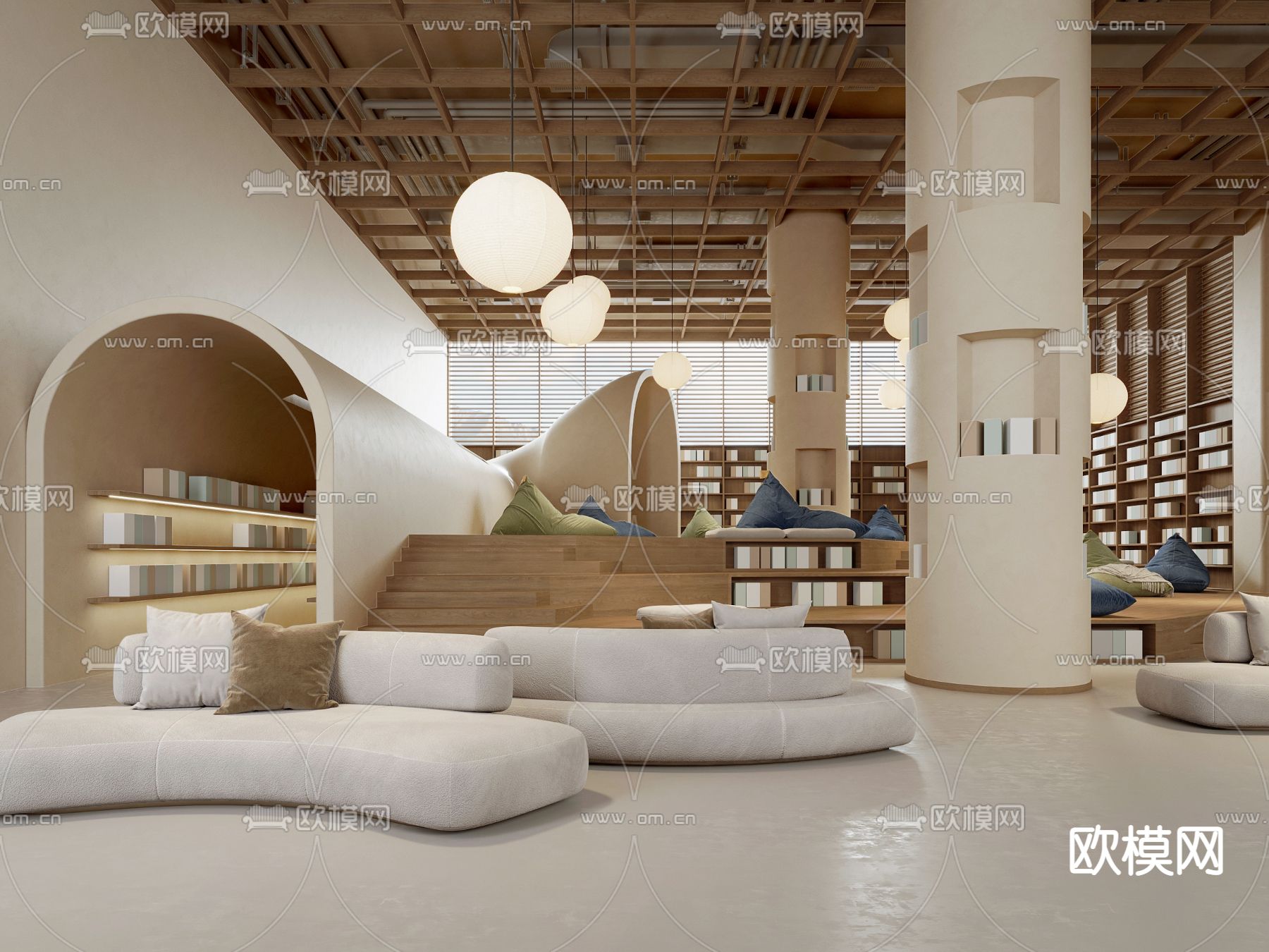 现代书吧su模型下载（渲染图1）