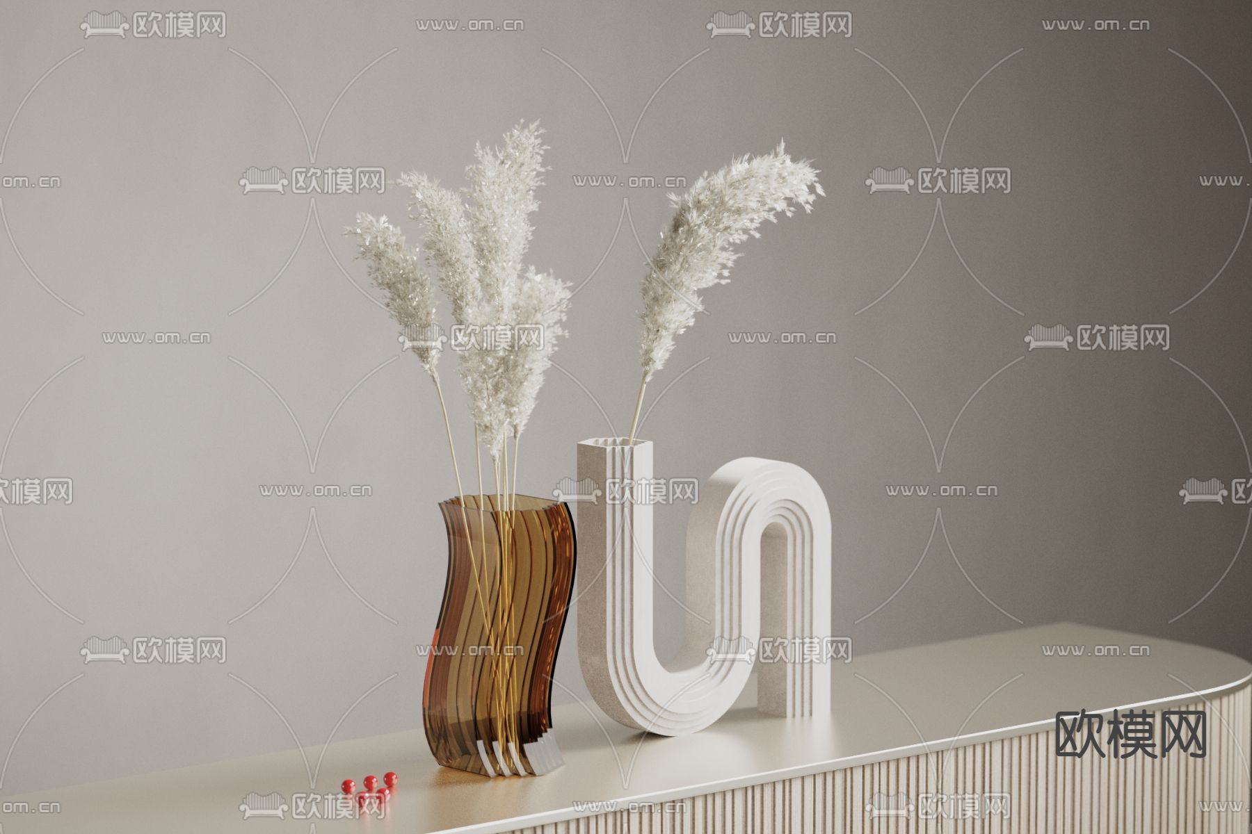 干花 插花 花瓶芦苇3d模型下载_ID14033143_3dmax免费模型-欧模网