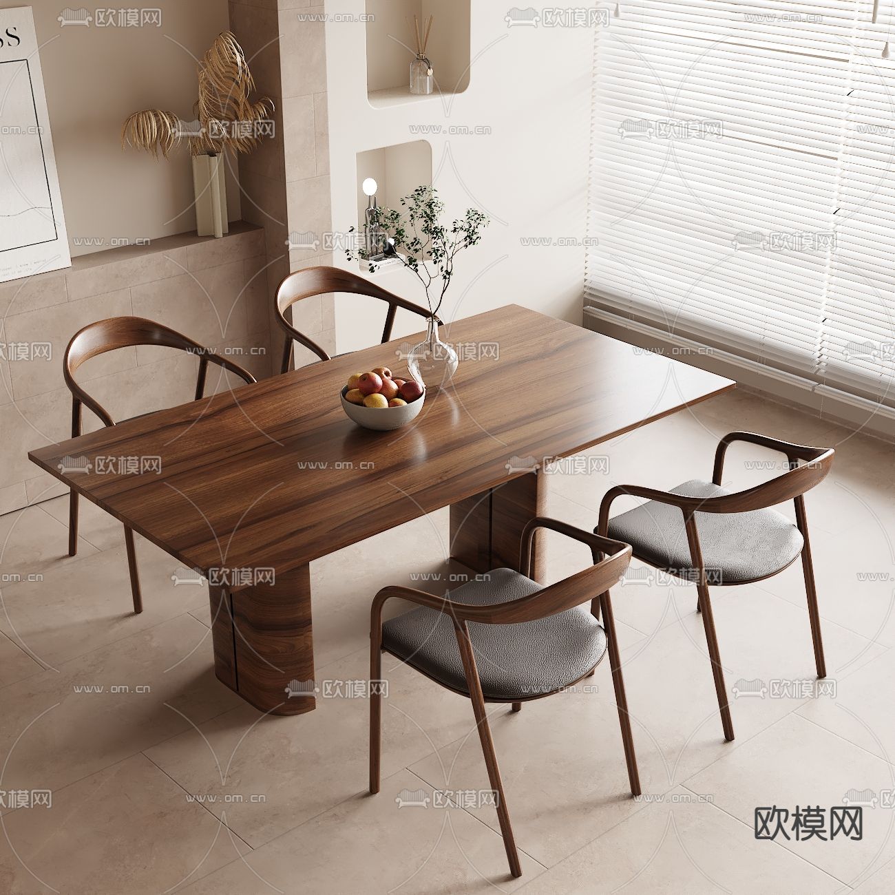 侘寂风餐桌椅3d模型下载