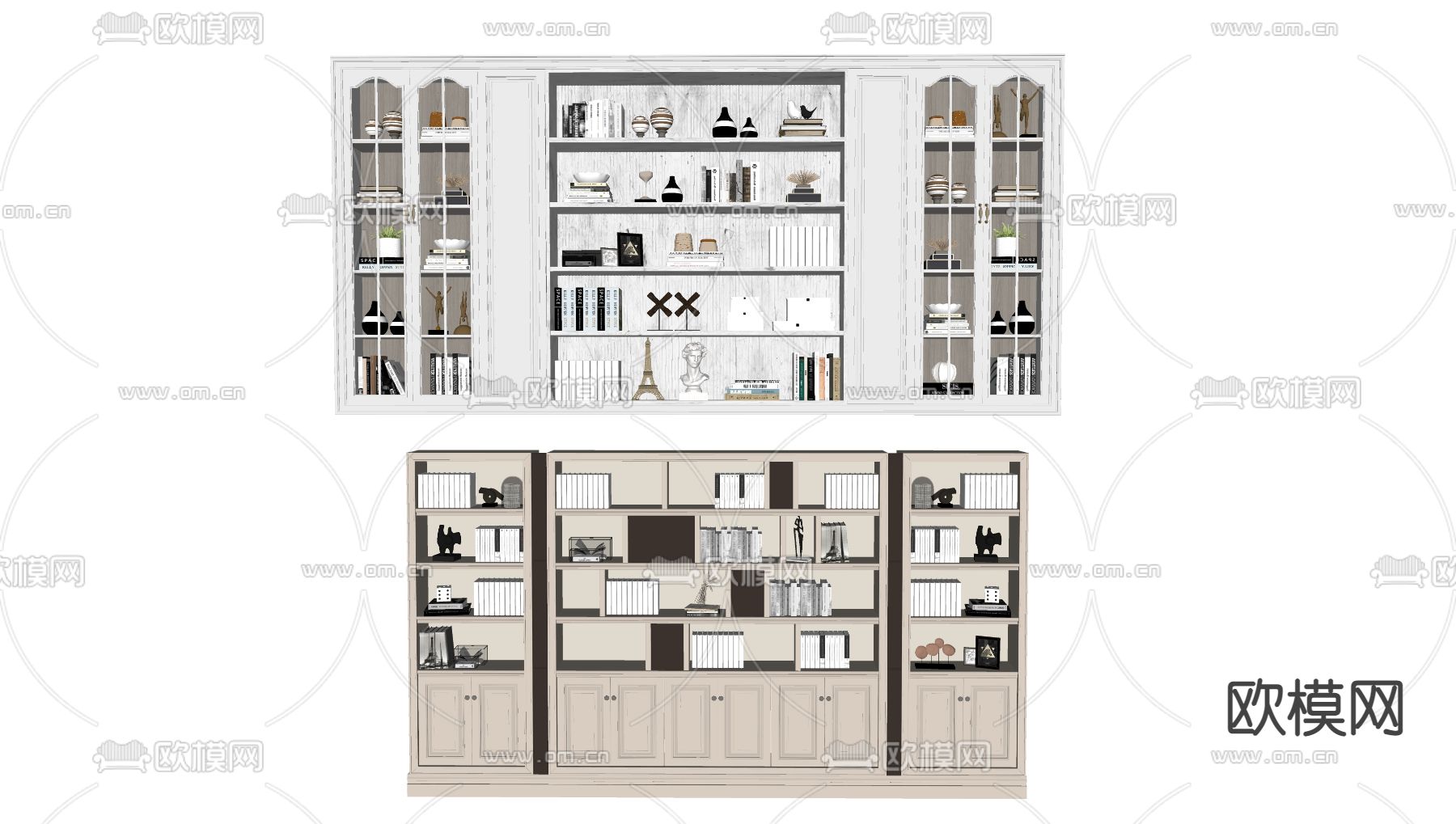 美式书柜su模型下载（渲染图2）