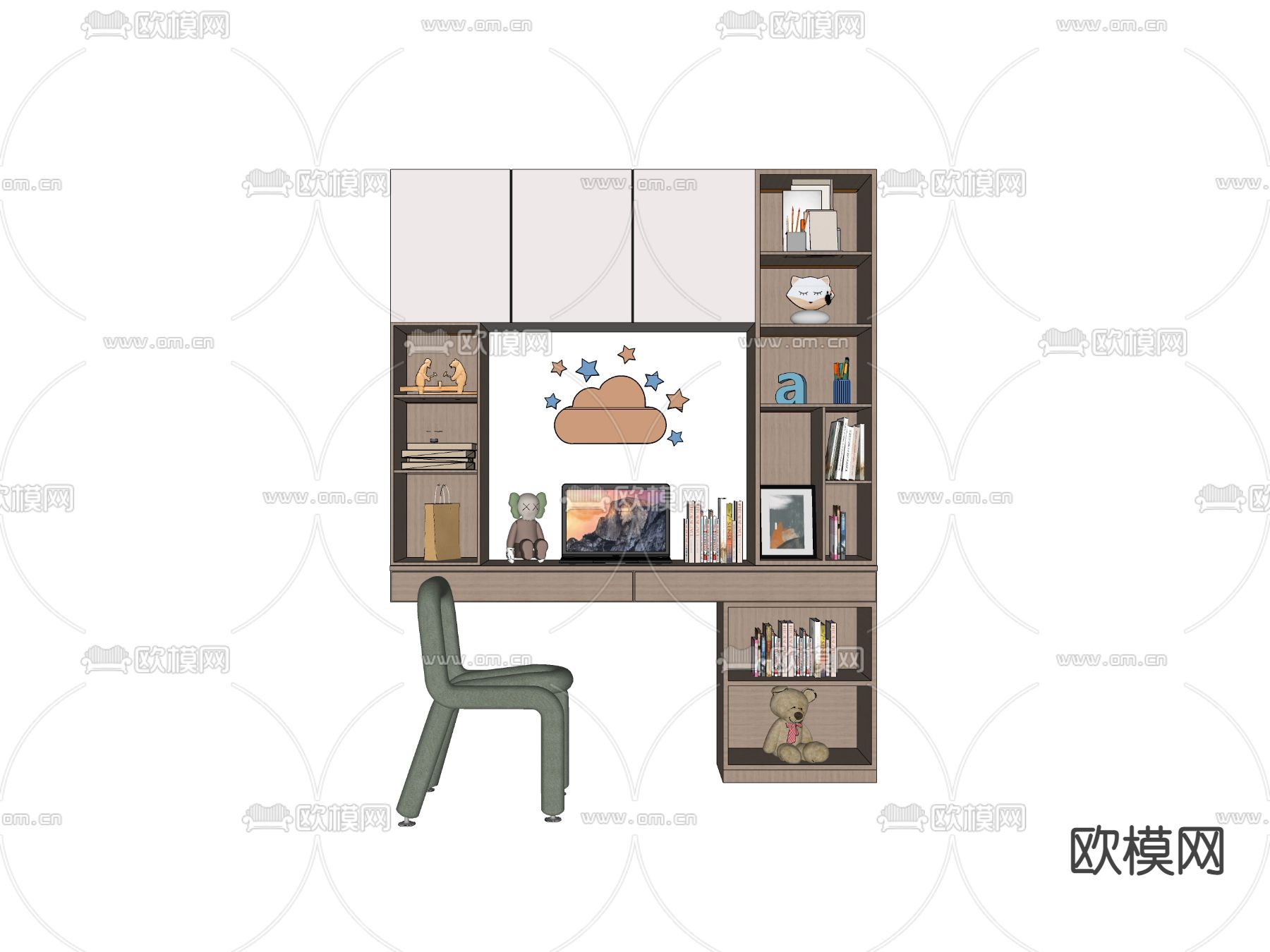 北欧书桌 书柜su模型下载（渲染图2）