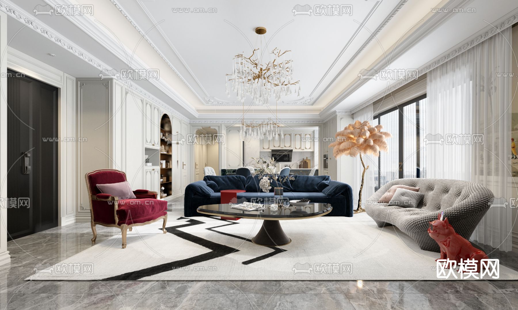 美式客餐厅3d模型下载