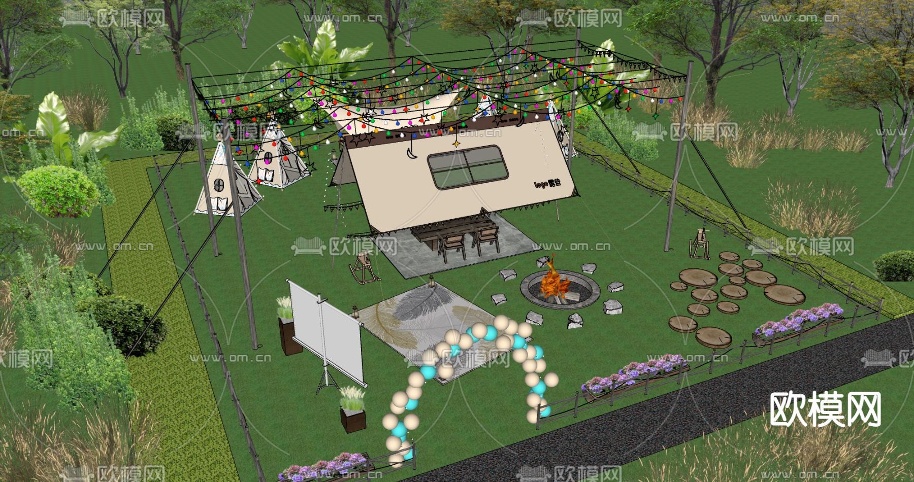 现代露营公园su模型下载（渲染图4）