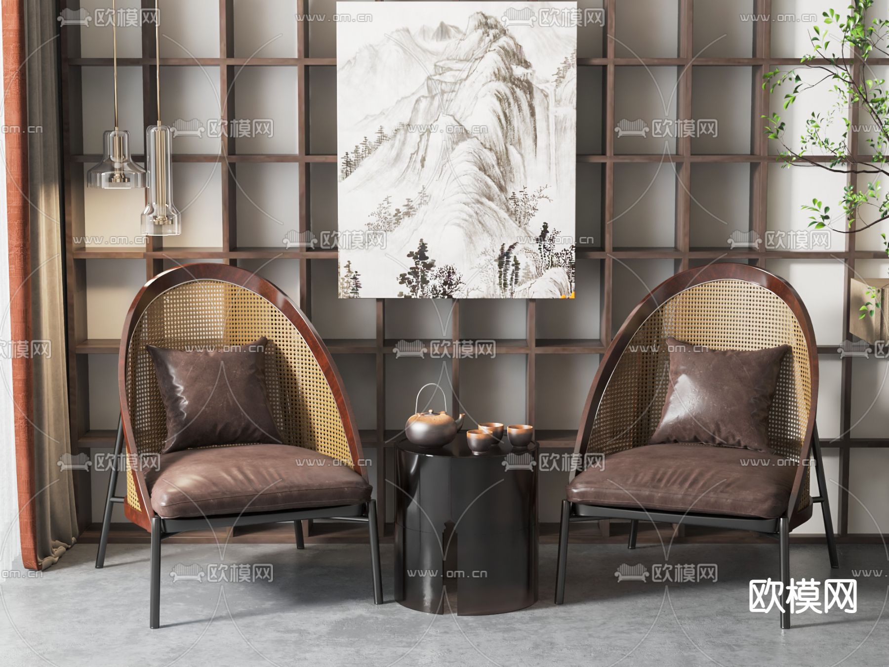 新中式椅子 藤编椅3d模型下载