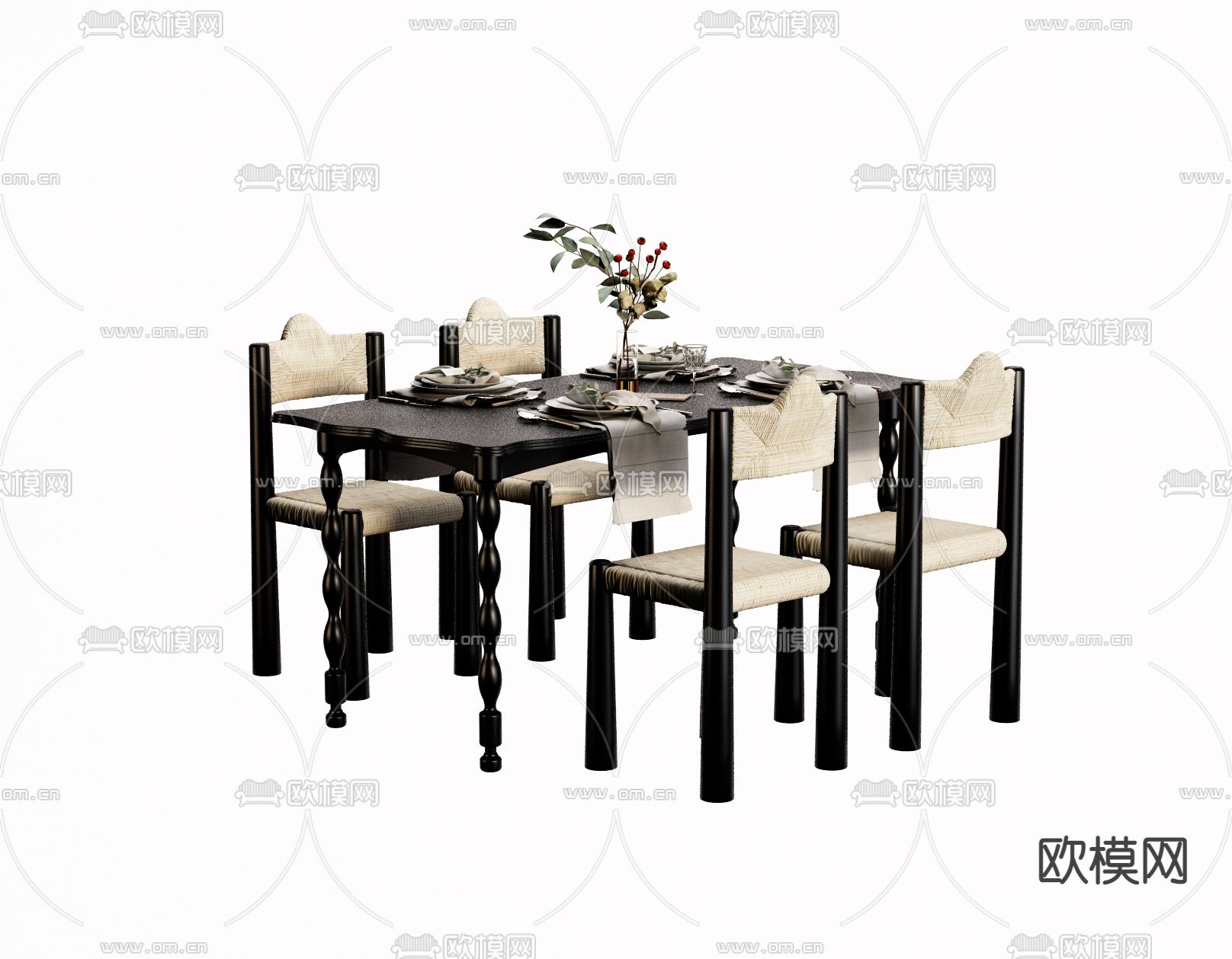 法式餐桌椅3d模型下载