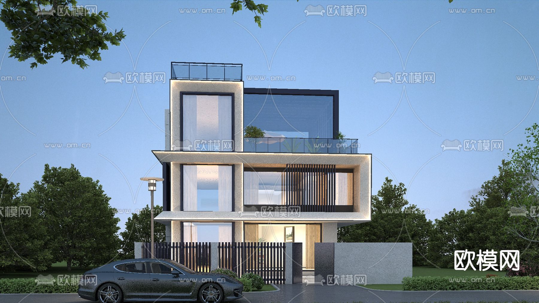 独栋别墅外观3d模型下载（渲染图1）