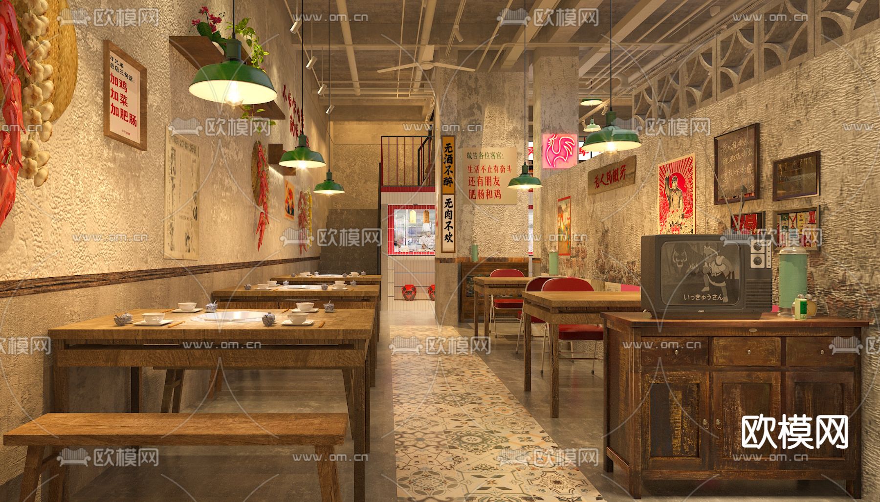 工业风火锅店3d模型下载（渲染图2）